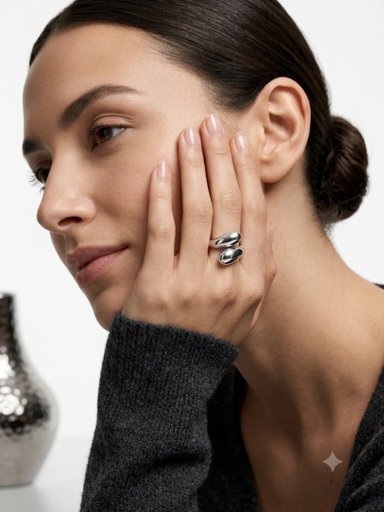 Water Droplets Wrap Ring Stainless Steek Silvertone Adjustable One Size New